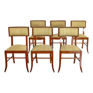Mid-Century Italian Wood and Yellow Fabric Chairs, 1960s, Set of 6 For Sale