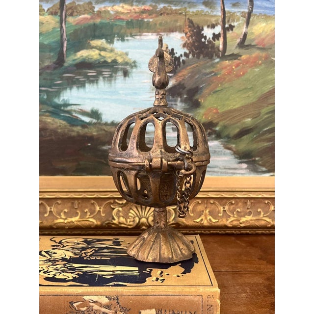 Mid-Century Modern 1970s Handmade Brass Style Decorated Tea Light Holder. For Sale - Image 3 of 8