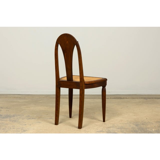 1930s Set of Six French Art Deco Carved Maple & Cane Dining Chairs For Sale - Image 12 of 18