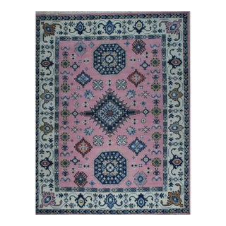 8x10 Lt Fuchsia Ivory Traditional Classic Kazak Hand Knotted Wool Carpet Rug For Sale
