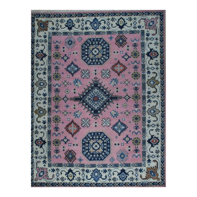 8x10 Lt Fuchsia Ivory Traditional Classic Kazak Hand Knotted Wool Carpet Rug For Sale