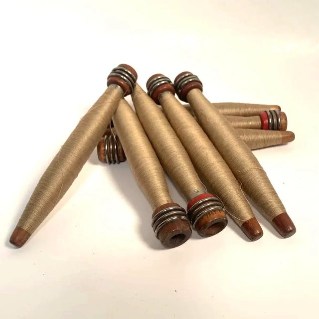 Shabby Chic Early 20th Century Factory Reclaimed Wrapped Quills Industrial Cottage Core Textile Supply- Set of 8 For Sale - Image 3 of 5