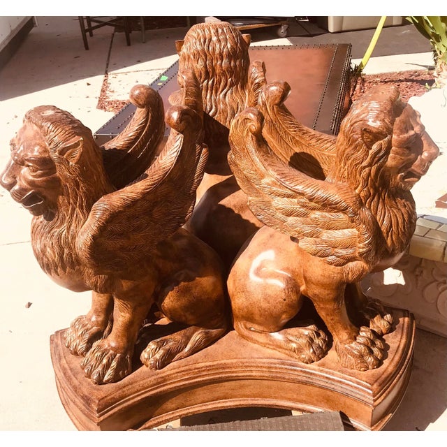 1980s Three Griffins Table Base With Heavy Glass Top For Sale In West Palm - Image 6 of 9