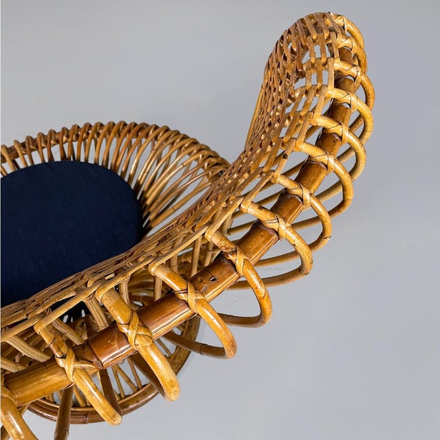 Mid-Century Modern Italian Armchair in Rattan and Fabric, 1960s For Sale - Image 10 of 18