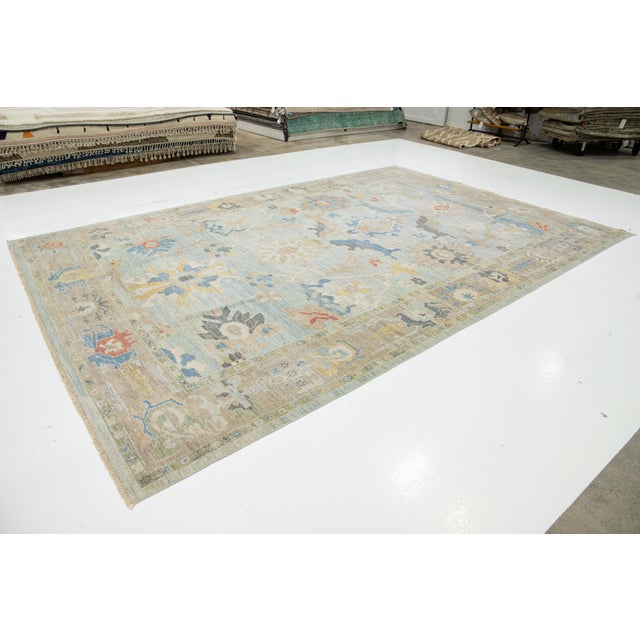 Apadana's Blue Modern Sultanabad Wool Rug Handmade With Allover Design For Sale - Image 4 of 10
