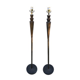 Art Deco Cast Metal Anodized Floor Lamps - a Pair For Sale