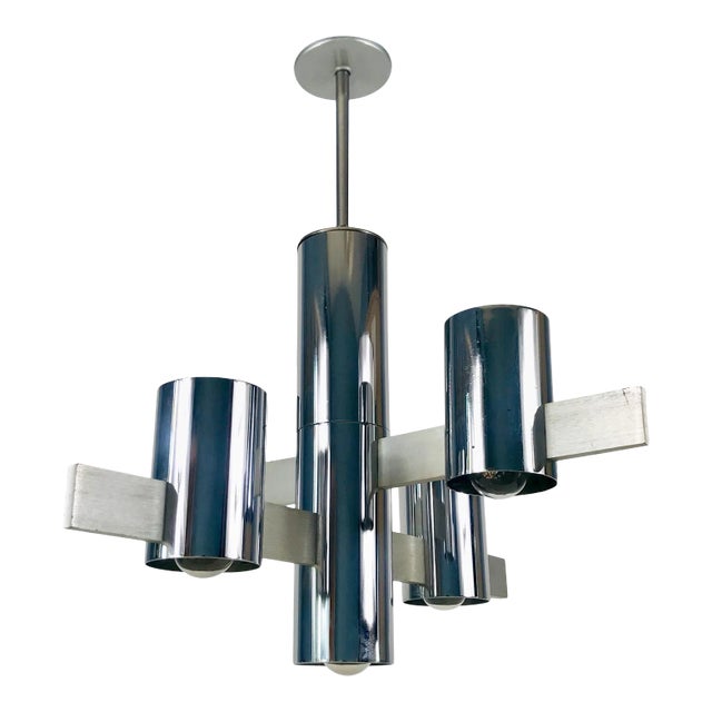 1960s Chrome 4-Arm Chandelier by Gaetano Sciolari, Italy For Sale