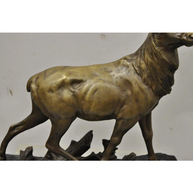 Mid 20th Century "Walking Deer" Bronze Stag Statue Sculpture on Marble Base After Charles Paillet For Sale - Image 5 of 11