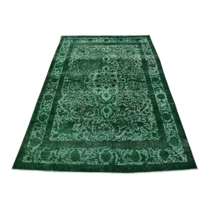 Tabriz Rug 9’10” X 12’8” Green Wool Vintage Overdyed Hand-Knotted Carpet