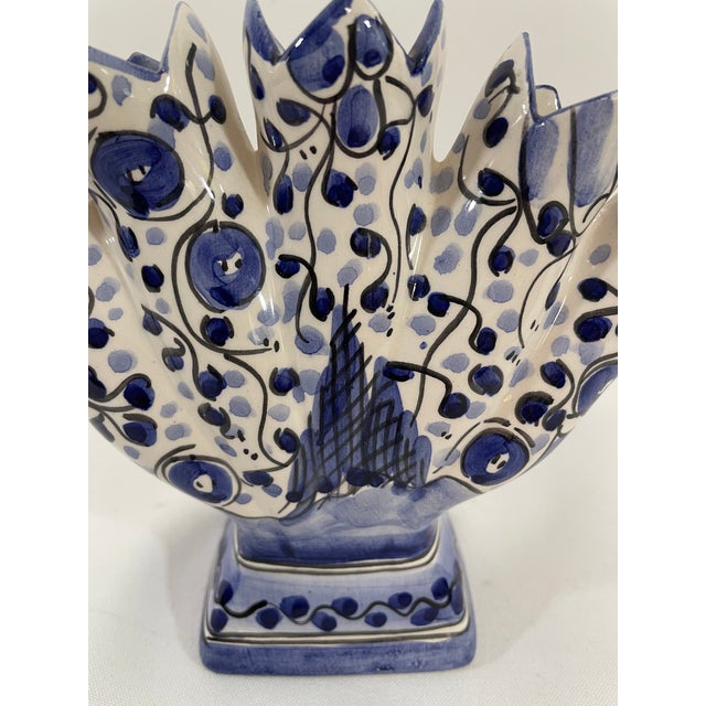 Mid 20th Century Blue and White Majolica Tulip Vase, Tulipiere For Sale - Image 11 of 13