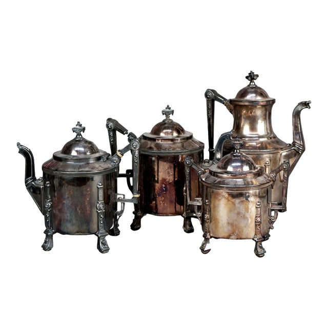 Circa 1890 Antique Silver Plated Footed Tea Set- 4 Pieces For Sale