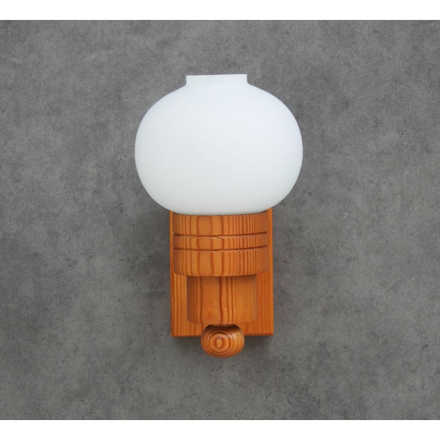 1970s Swedish Modern Pine and Opaline Glass Wall Sconces from Aneta, 1970s, Set of 2 For Sale - Image 5 of 10