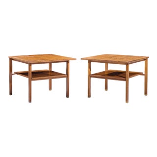 Edward Wormley for Dunbar Mid Century Walnut and Brass Side End Tables - Pair For Sale