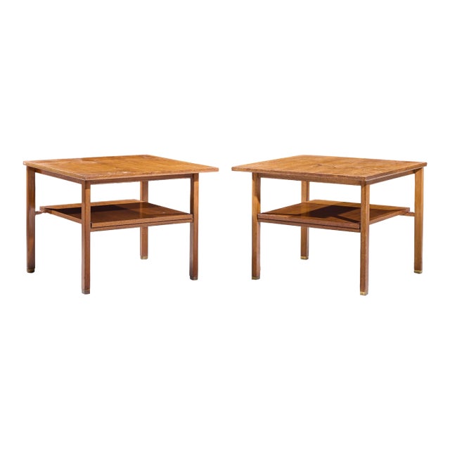 Edward Wormley for Dunbar Mid Century Walnut and Brass Side End Tables - Pair For Sale
