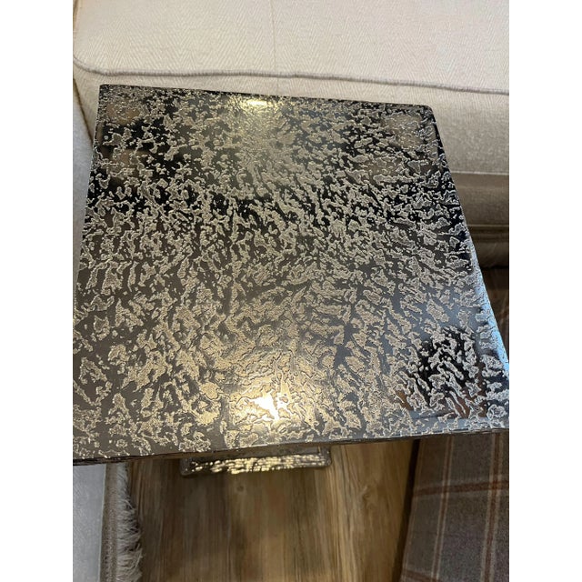 John Richard Textured Nickel Metal Aluminum Drink Table. Mottled nickel plated textured martini table. New Used as a display