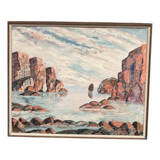 Coastal Landscape, 1960s, Oil Painting on Panel, Framed For Sale