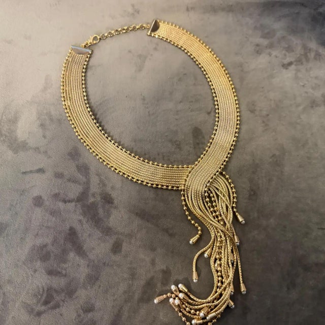 Gold 2000s Vintage Costume Jewelry Gilded Metal and Faux Pearls Necklace For Sale - Image 8 of 18