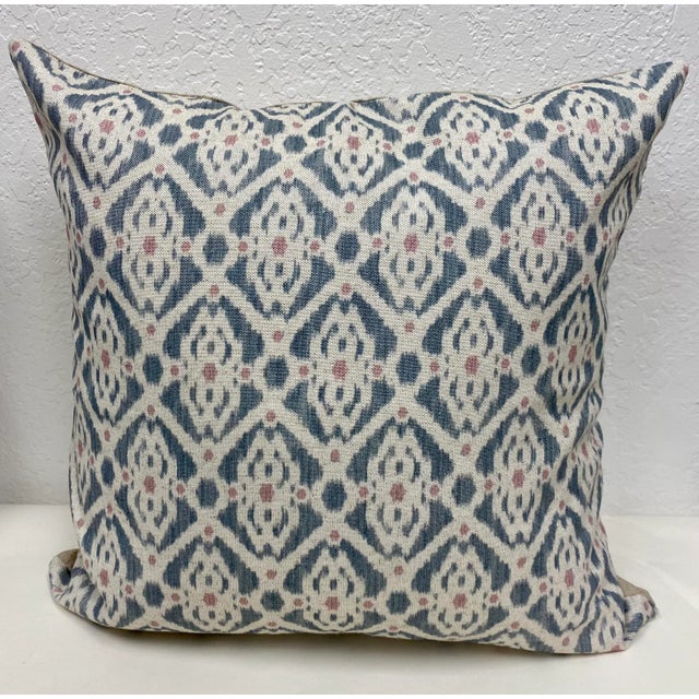 Pair of 20" Square Pillows With a Classic Gray & Pink Geometric Pattern - Made in Uk. For Sale - Image 4 of 8