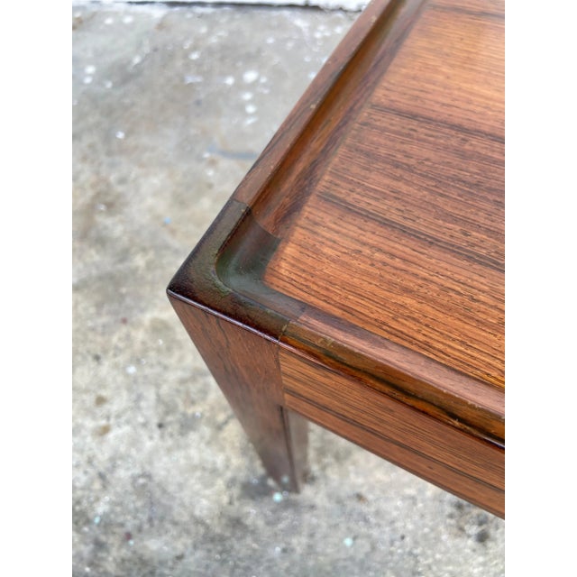 Mid Century Square Rosewood Coffee Table or Side Table. Squared joinery detail at four corners. Beautiful grain in the wood.