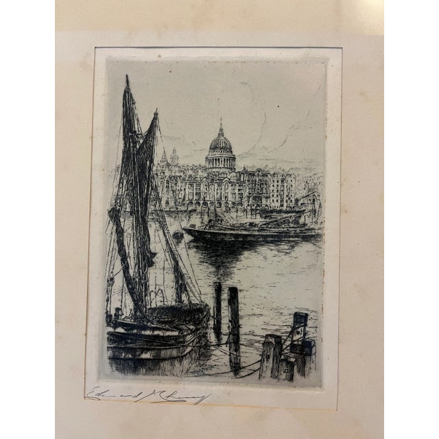 Beautiful Vintage 19th Century St Paul’s Cathedral on the Thames Etching For Sale - Image 4 of 7