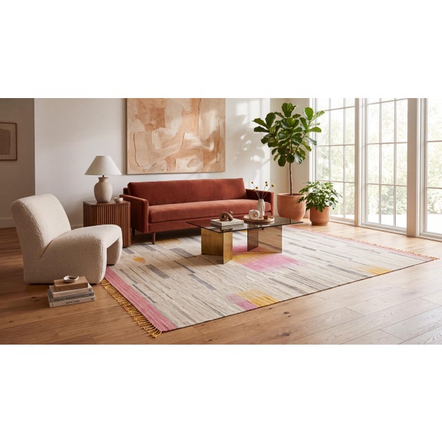 Elevate your space with this exquisite contemporary flatweave Kilim rug, masterfully hand-woven from high-quality natural...