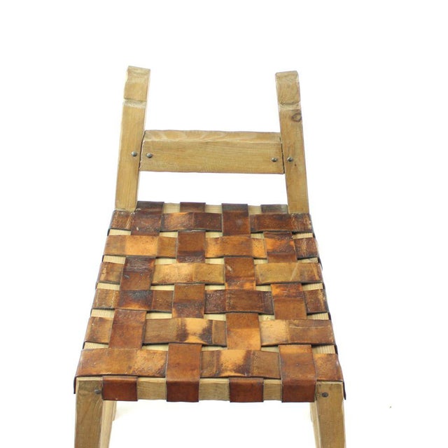 Large Wood & Leather Bar Stools, 1950s, Set of 3 For Sale - Image 4 of 12