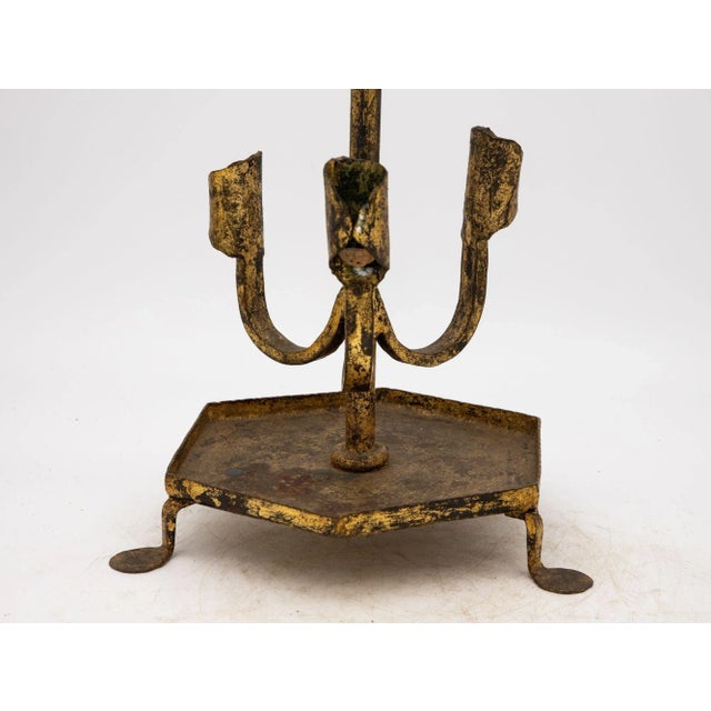 1950s Spanish Gilt Iron Triple Candlestick or Stand, 1950s For Sale - Image 5 of 8