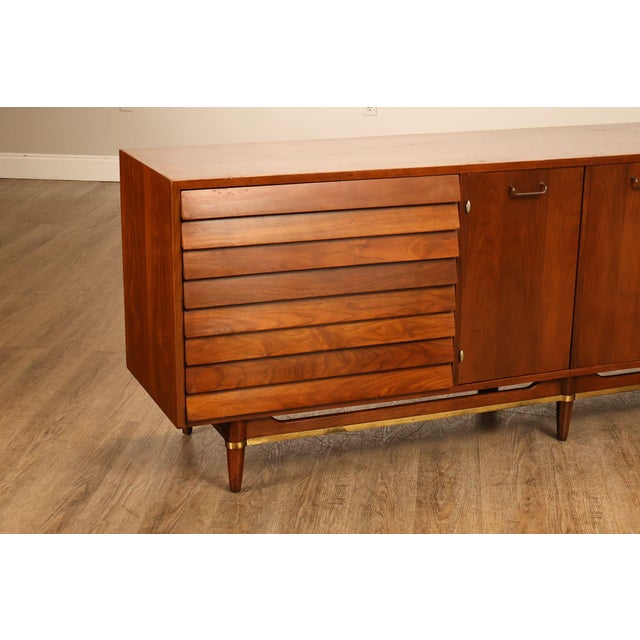 Wood Merton Gershun For American Of Martinsville Mid Century Modern Walnut Lowboy Dresser For Sale - Image 7 of 18