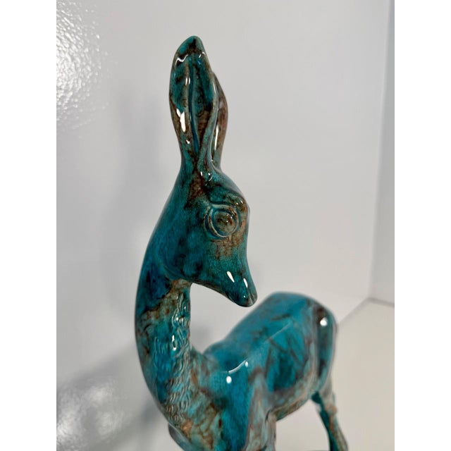 Mid-Century Italian Turquoise Glazed Ceramic Fawn by Magri, 1960s For Sale - Image 4 of 8