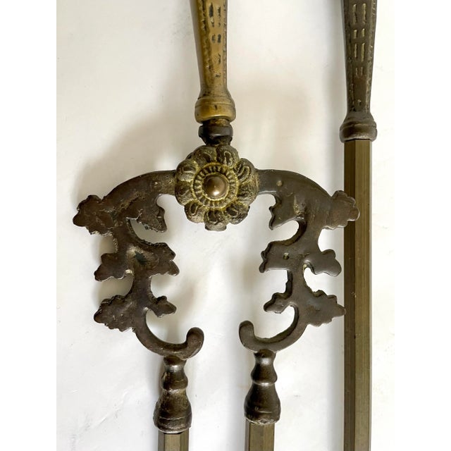 Antique French Brass Hunting Dog Fireplace Tool Set For Sale - Image 11 of 13