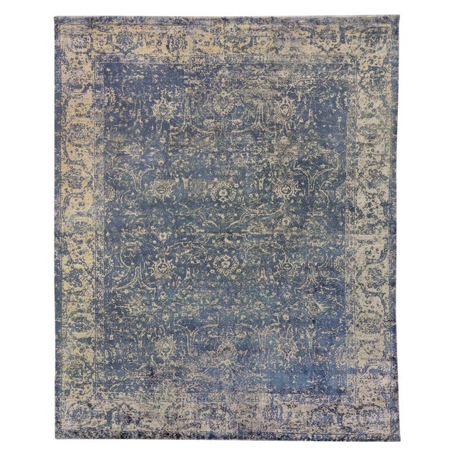 Newport Navy Blue Hand loom Bamboo/Silk Area Rug - 8'x10' For Sale