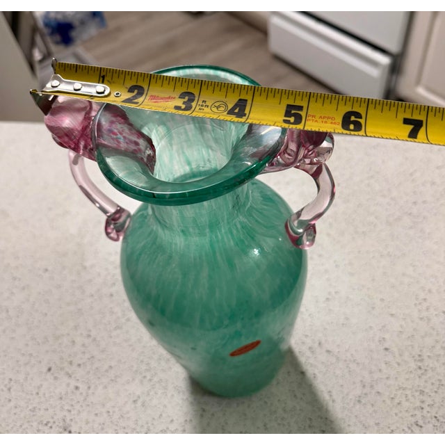 Glass Vintage Murano Scavo Amphora Glass Vase Seafoam Blue Iridescent 12in For Sale - Image 7 of 9