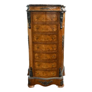 Vintage Marquetry Inlaid Seven Drawer Napoleon III Style Lingerie Chest For Sale