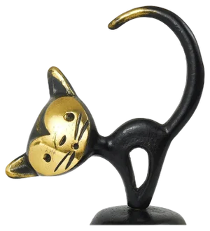 Brass Dinner Bell Displaying a Cat by Walter Bosse attributed to Hertha Baller, Austria, 1950s