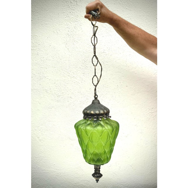 Vintage Mid-Century Optic Green Glass Lantern For Sale - Image 4 of 9