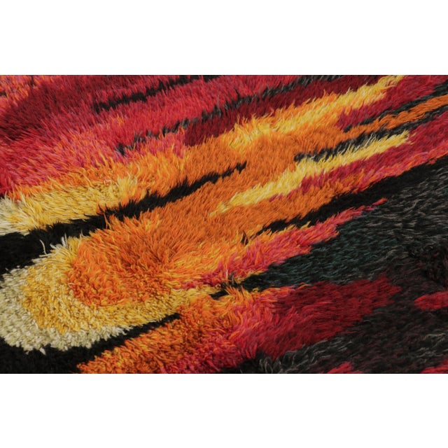 1960s Vintage Swedish Rya Rug With Radiant Flame Abstract Design - Rug & Kilim For Sale - Image 5 of 9