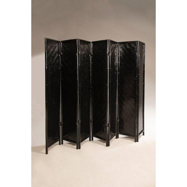 Italian Black-Painted Bamboo Folding Screen, 1970s For Sale - Image 6 of 14