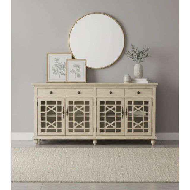 Country Chic Four-Door Lattice Sideboard in Distressed Antique White For Sale In West Palm - Image 6 of 6