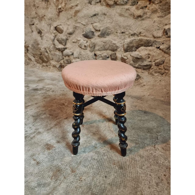 Wood 19th Century Napoleon III Stool with Painted Legs & Pink Upholstered Seat For Sale - Image 7 of 15