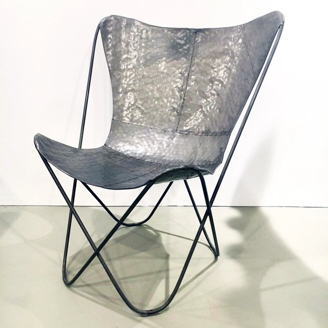 Mid-Century Modern Hammered + Welded Patchwork Steel Butterfly B K F Chair For Sale - Image 3 of 10