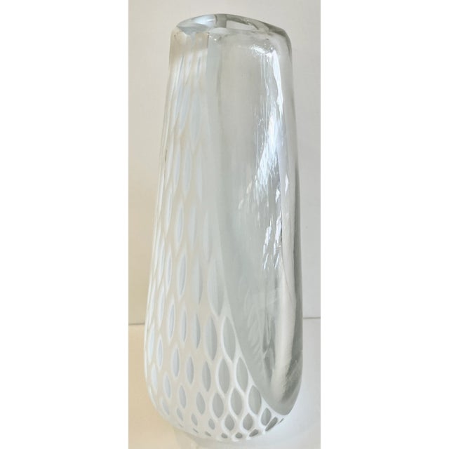 Modern White Lace Pattern Glass Vase For Sale - Image 3 of 11