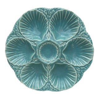 French Majolica Oyster Aqua Turquoise Plate Sarreguemines, Circa 1900 For Sale