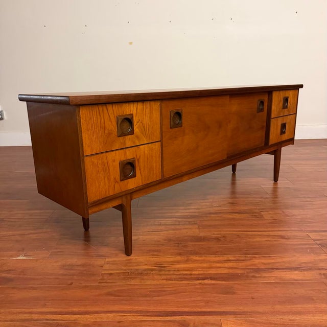 Mid-Century Modern 1966 Mid-Century Two-Toned Teak Sideboard With Sliding Doors For Sale - Image 3 of 14