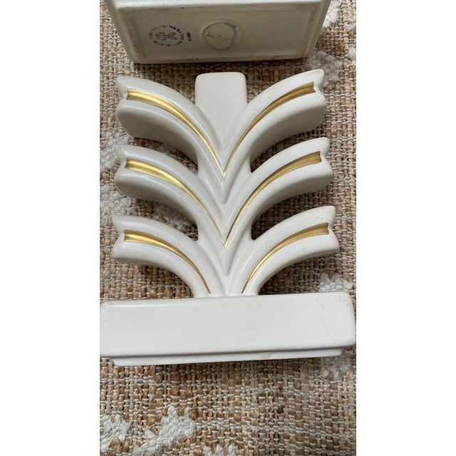 Art Deco Pair of Vintage Cream Geneva Porcelain-Art Deco Pottery-MCM Candle HOLDERs For Sale - Image 3 of 12