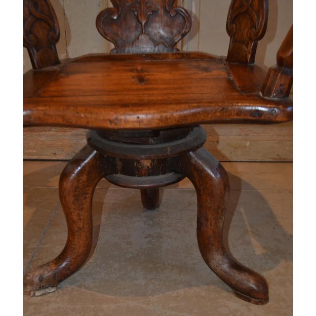 Wood 19th Century Swiss Hand Carved Wood Swivel Desk Chair For Sale - Image 7 of 10