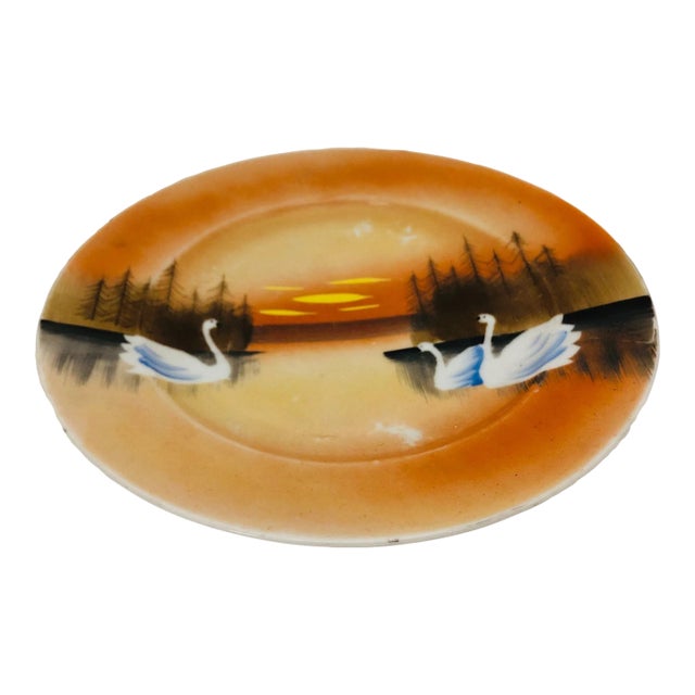 1930s Japanese Nippon Lustreware Plate "Swan Lake" For Sale