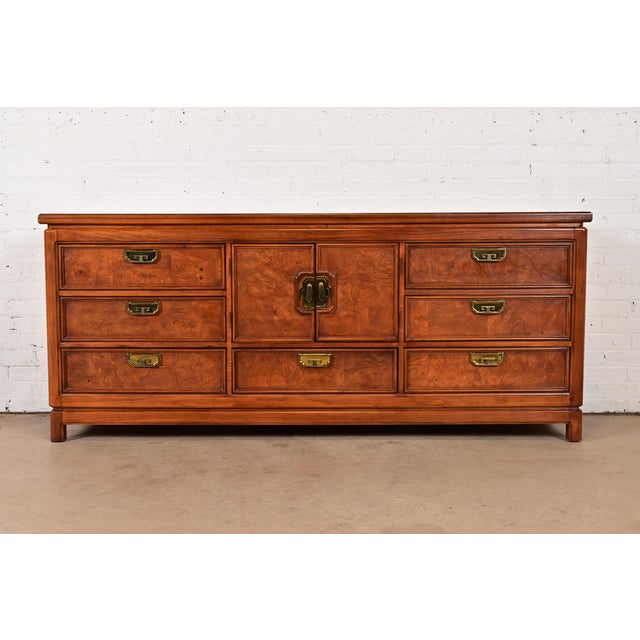 Thomasville Mid-Century Hollywood Regency Chinoiserie Burl Wood Long Dresser or Credenza, Circa 1970s For Sale - Image 15 of 15