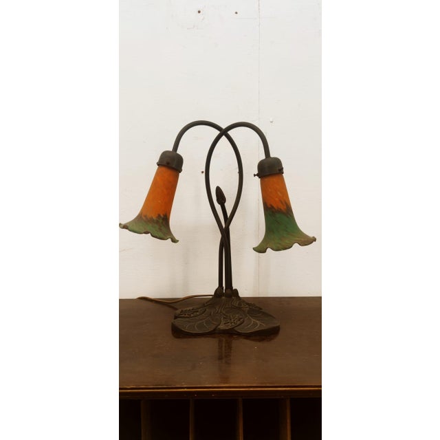 Brown Vintage 2-Light Table Lamp with Decorated Murano Glass For Sale - Image 8 of 17