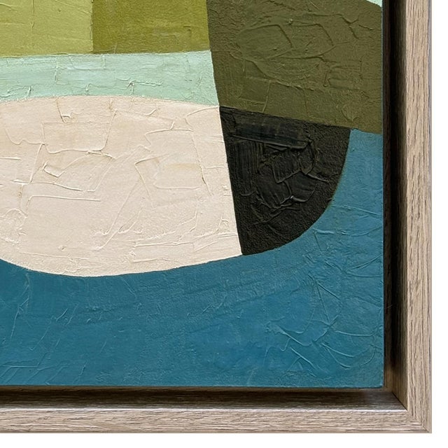 2020s Contemporary Mid-Century Modern Inspired Abstract Oil Painting in Float Frame For Sale - Image 5 of 6