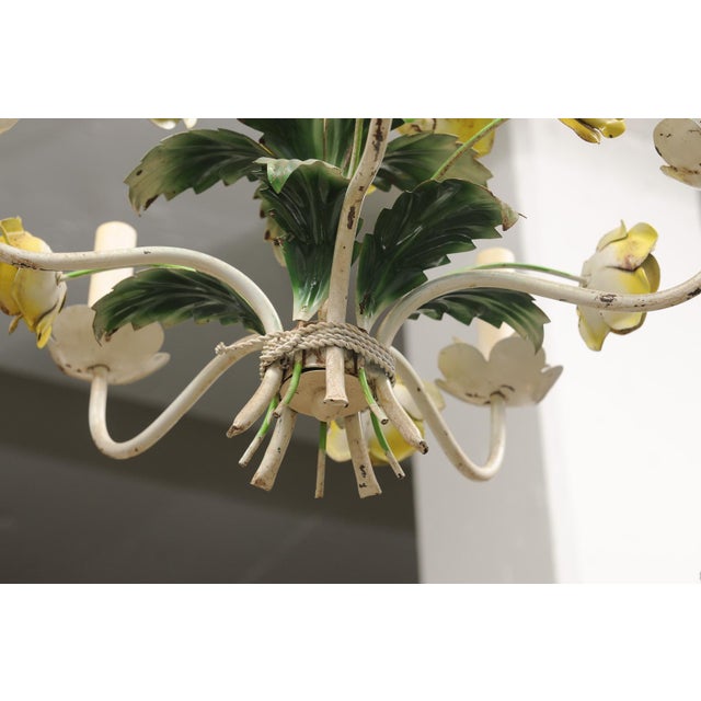 Hand Painted 5-Light Tole Floral Chandelier, 1950s Italy For Sale - Image 4 of 14